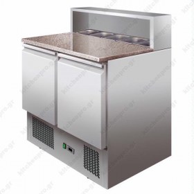 Ψυγείο πίτσας με πάγκο γρανίτη και ψυχόμενα λεκανάκια (90 εκ.)