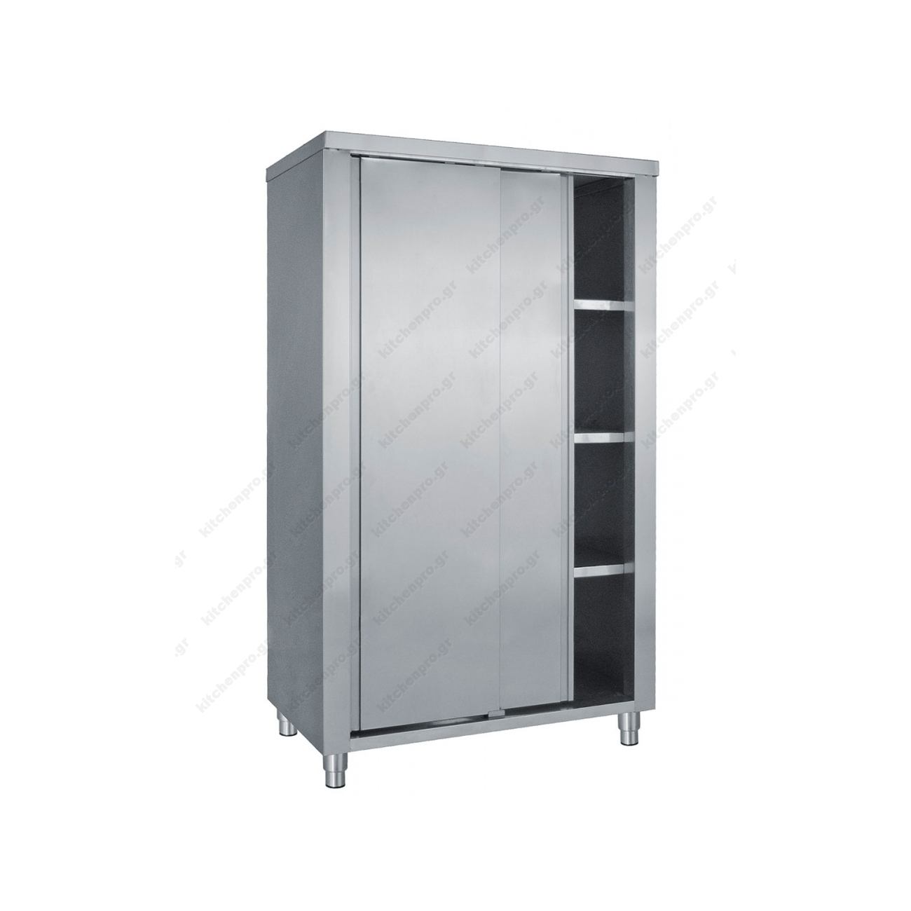 Stainless Steel Upright Storage Cabinet with Sliding Doors 140 cm