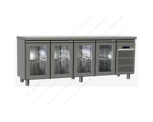 Επαγγελματικό Ψυγείο Πάγκος-Συντήρηση 220 x 60 εκ. με 4 Πόρτες GN 1/2 & 1/3 GINOX Eλλάδος
