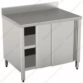 Stainless Steel Cupboard with Sliding Doors & Backsplash 120 cm 