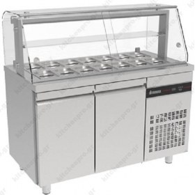 Επαγγελματικό Ψυγείο Πάγκος Τοστ - Σαλατών-Συντήρηση 136 x 70 εκ. με 2 Πόρτες & Βιτρίνα ZQFP99 ΙΝΟΜΑΚ Ελλάδος