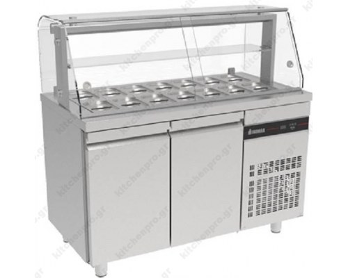 Επαγγελματικό Ψυγείο Πάγκος Τοστ - Σαλατών-Συντήρηση 136 x 70 εκ. με 2 Πόρτες & Βιτρίνα ZQFP99 ΙΝΟΜΑΚ Ελλάδος