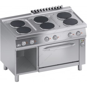 Commercial Electric Cooker 6 Ranges & Electric Oven 1/1 GN & Οpen Cabinet 70 x 120 cm C2ECU15FF S700 ATA srl Italy