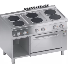 Commercial Electric Cooker 6 Ranges & Electric Oven 1/1 GN & Οpen Cabinet 70 x 120 cm C2ECU15FF S700 ATA srl Italy