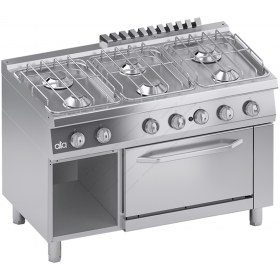 Commercial Gas Cooker 6 Ranges & Gas Oven 1/1 GN & Cabinet 120 x 70 cm C2GCU15FF S700 ΑΤΑ slr Italy