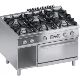 Commercial Gas Cooker 6 Ranges + Gas Oven 2/1 GN + Cabinet S900 120 x 90 cm K4GCUP15FF ATA srl Italy