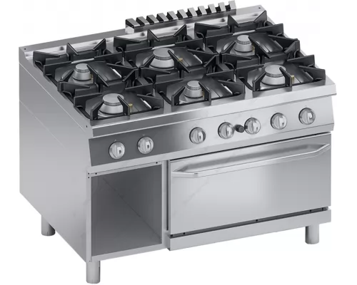Commercial Gas Cooker 6 Ranges + Gas Oven 2/1 GN + Cabinet S900 120 x 90 cm K4GCUP15FF ATA srl Italy