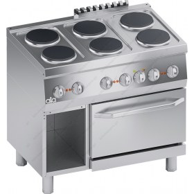 Commercial Electric Cooker 6 Ranges + Oven + Open Cabinet S600 90 x 60 cm K6ECU15FF ATA srl Italy