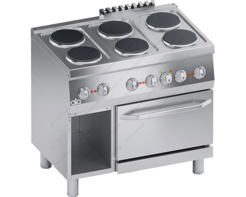 Commercial Electric Cooker 6 Ranges + Oven + Open Cabinet S600 90 x 60 cm K6ECU15FF ATA srl Italy