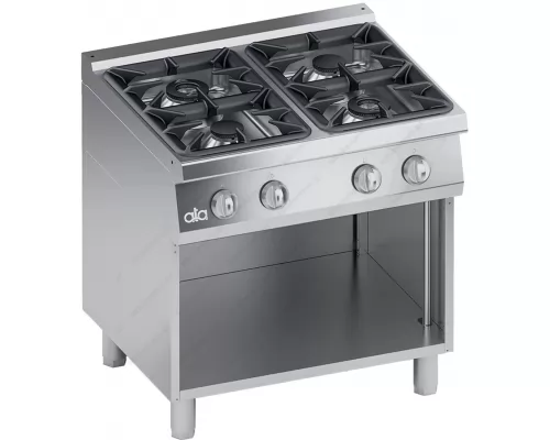Commercial Gas Cooker 4 Ranges + Open Cabinet S700 80 x 70 cm High Power K7GCU10VVP ATA srl Italy