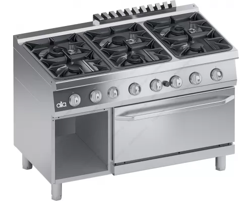 Commercial Gas Cooker 6 Ranges + Gas Oven + Open Cabinet S700 120 x 70 cm ‘‘High Power” K7GCUP15FFP ATA srl Italy