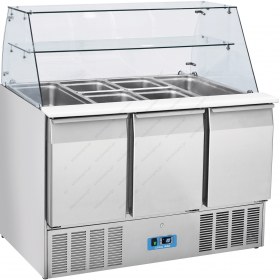 Επαγγελματικό Ψυγείο Πάγκος Τοστ - Σαλατών 136.5 x 70 εκ. 3 Πόρτες & Βιτρίνα GN 1/1 CRQ93A COOLHEAD Ιταλίας