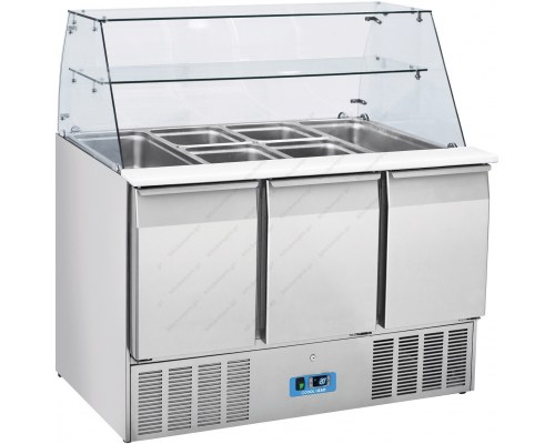 Επαγγελματικό Ψυγείο Πάγκος Τοστ - Σαλατών 136.5 x 70 εκ. 3 Πόρτες & Βιτρίνα GN 1/1 CRQ93A COOLHEAD Ιταλίας