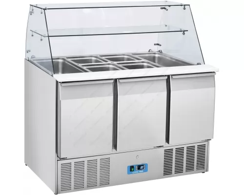 Saladette Refrigerated Cournter 136.5 x 70 cm 3 Doors & Display GN 1/1 CRQ93A COOLHEAD Italy
