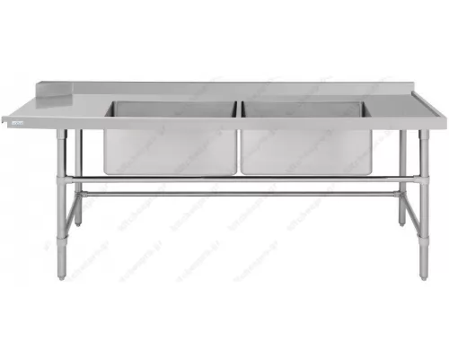 Stainless Steel Dishwasher Inlet Table 100 cm. with 2 Sinks