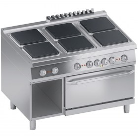 Commercial Electric Cooker 6 Ranges + Oven 2/1 GN + Open Cabinet S900 120 x 90 cm K4ECUP15FF ATA srl Italy
