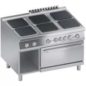 Commercial Electric Cooker 6 Ranges + Oven 2/1 GN + Open Cabinet S900 120 x 90 cm K4ECUP15FF ATA srl Italy
