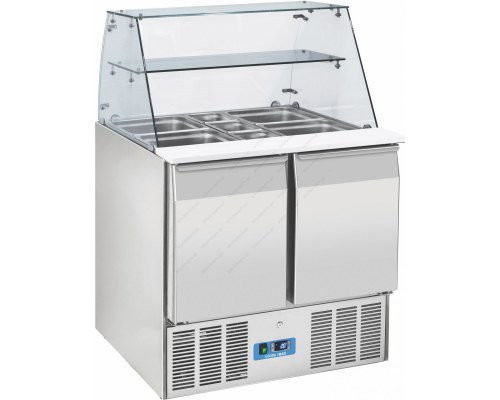 Επαγγελματικό Ψυγείο Πάγκος Τοστ - Σαλατών 90 x 70 εκ. 2 Πόρτες & Βιτρίνα GN 1/1 CRQ90A COOLHEAD Ιταλίας