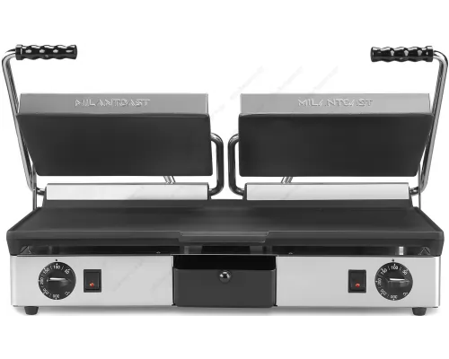 Double Commercial Contact Grill Smooth Top & Bottom 64 x 38 cm. 16053 MILAN TOAST Italy