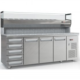 Ψυγείο Πίτσας με Ουδέτερα Συρτάρια με Ανεξάρτητο Επαγγελματικό Ψυγείο Υλικών 225 x 75 εκ. PSM225PIZZA5S/3GN, DOBROS INOX Ελλάδας