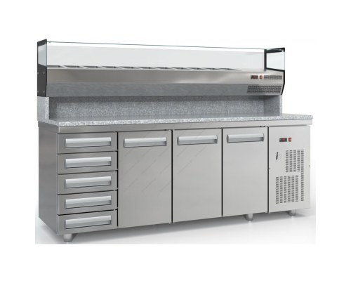 Ψυγείο Πίτσας με Ουδέτερα Συρτάρια με Ανεξάρτητο Επαγγελματικό Ψυγείο Υλικών 225 x 75 εκ. PSM225PIZZA5S/3GN, DOBROS INOX Ελλάδας