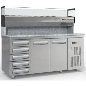 Ψυγείο Πίτσας με Ουδέτερα Συρτάρια με Ανεξάρτητο Επαγγελματικό Ψυγείο Υλικών 180 x 75 εκ. PSM180PIZZA5S/2GN, DOBROS INOX Ελλάδας