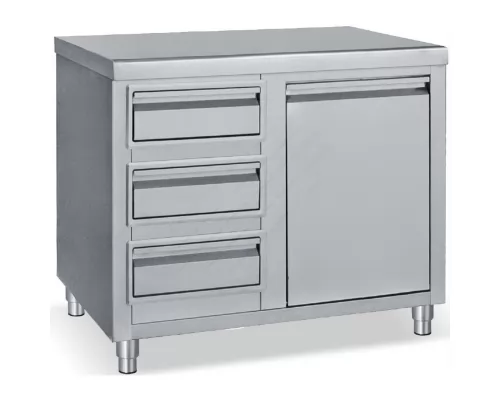 Stainless Steel Cupboard with 3 Drawers & Reclining Bin