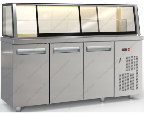 Επαγγελματικό Ψυγείο Βιτρίνα Συντήρησης Ζαχαροπλαστικής 180 x 70 εκ. PSM18070DIS.DM INOX DOBROS Ελλάδος