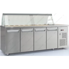 Saladette Refrigerated Counter 225 x 70 cm 4 Doors & Display GN 1/4 PSM22570SALAD, DOBROS INOX Greece