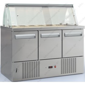 Επαγγελματικό Ψυγείο Τόστ - Σαλατών 135 x 70 εκ. 3 Πόρτες & Bιτρίνα, 2 Σειρες GN 1/4 PSM13570SALAD.DM, DOBROS INOX Ελλάδος