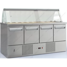 Saladette Refrigerated Counter 180 x 70 cm 4 Doors & Display, 2 Lines of GN 1/4 PSM18070DM, DOBROS INOX Greece
