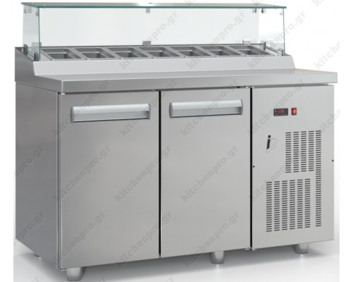 Επαγγελματικό Ψυγείο Τόστ - Σαλατών Bar 135 x 70 εκ. 2 Πόρτες & Bιτρίνα GN 1/4 PSM13570BAR, INOX DOBROS Ελλάδος