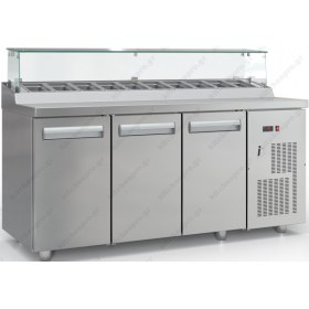 Επαγγελματικό Ψυγείο Τόστ - Σαλατών Bar 180 x 70 εκ. 3 Πόρτες & Bιτρίνα GN 1/4 PSM18070BAR, INOX DOBROS Ελλάδος