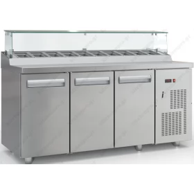 Saladette Bar Refrigerated Counter 180 x 70 cm 3 Doors & Display, GN 1/4 PSM18070BAR, INOX DOBROS Greece