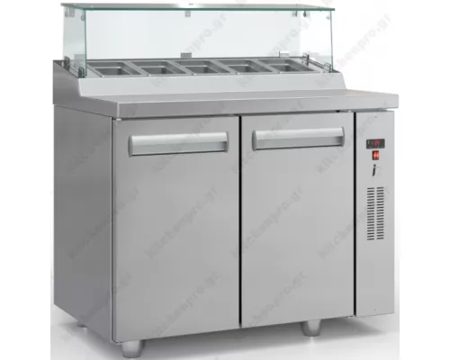 Επαγγελματικό Ψυγείο Τόστ - Σαλατών Bar 105 x 70 εκ. 2 Πόρτες & Bιτρίνα GN 1/4 χωρίς μηχανή PS10570BAR, INOX DOBROS Ελλάδος