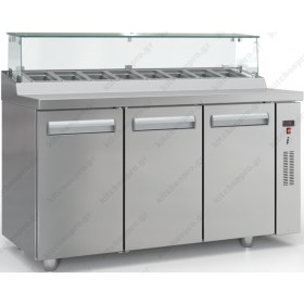 Επαγγελματικό Ψυγείο Τόστ - Σαλατών Bar 150 x 70 εκ. 3 Πόρτες & Bιτρίνα GN 1/4 χωρίς μηχανή PS15070BAR, INOX DOBROS Ελλάδος