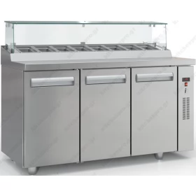 Saladette Bar Refrigerated Counter 150 x 70 cm 3 Doors & Display, GN 1/4 without compressor PS15070BAR, INOX DOBROS Greece
