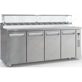 Saladette Bar Refrigerated Counter 195 x 70 cm 4 Doors & Display, GN 1/4 without compressor PS19570BAR, INOX DOBROS Greece