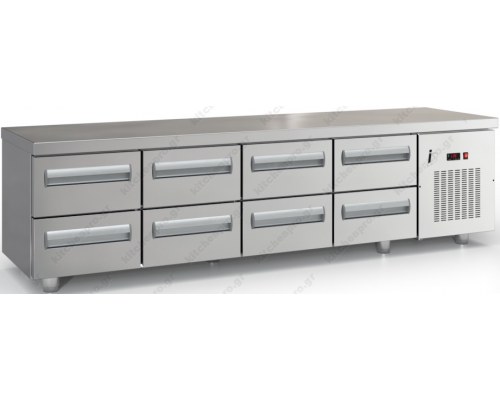 Επαγγελματικό Ψυγείο Πάγκος-Συντήρηση Χαμηλό 225 x 70 εκ. με 8 Συρτάρια GN 1/1 PSM22570SN/4SIR DOBROS INOX Ελλάδος