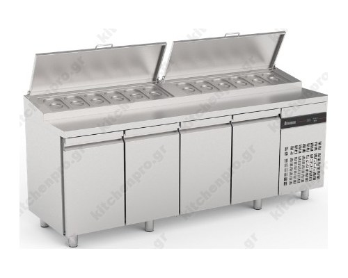 Επαγγελματικό Ψυγείο Πάγκος Σαλατών-Συντήρηση 224.2 x 70 εκ. με 4 Πόρτες ZPZP9999 ΙΝΟΜΑΚ Ελλάδος