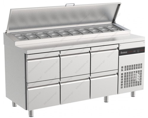 Saladette Refrigerated Counter-Cooler 179.2 x 70 cm 6 Shelves ZPZP222 ΙΝΟΜΑΚ Greece