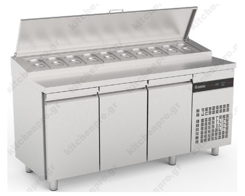 Επαγγελματικό Ψυγείο Πάγκος Σαλατών-Συντήρηση 179.2 x 70 εκ. με 3 Πόρτες ZPZP999 ΙΝΟΜΑΚ Ελλάδος