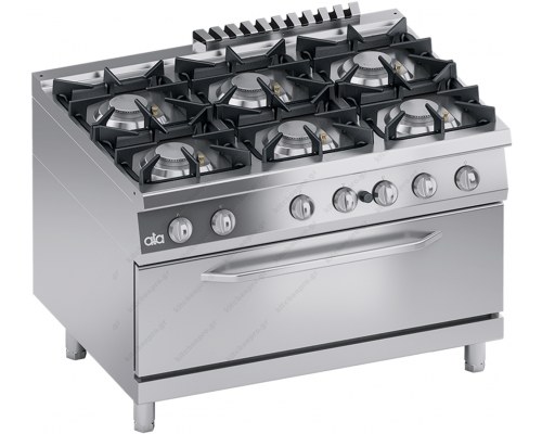 Επαγγελματική Κουζίνα 6 Εστιών Αερίου + Φούρνο Αερίου S900 120 x 90 εκ. K4GCUS15FFM ATA srl Ιταλίας