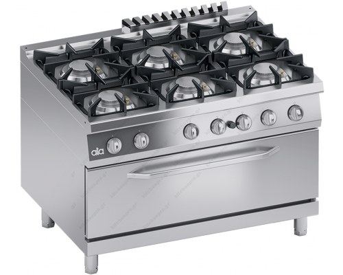 Commercial Gas Cooker 6 Ranges + Gas Oven S900 120 x 90 cm K4GCUP15FFM ATA srl Italy
