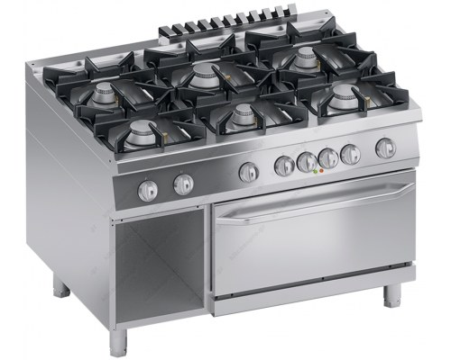 Commercial Gas Cooker 6 Ranges + Electric Oven + Open Cabinet S900 120 x 90 cm K4MCUP15FF ATA srl Italy