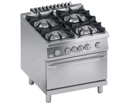 Commercial Gas Cooker 4 Ranges + Electric Oven S900 80 x 90 cm K4MCUS10FF ATA srl Italy