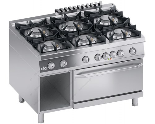 Επαγγελματική Κουζίνα 6 Εστιών Αερίου + Φούρνο Ηλεκτρικό + Αποθηκευτικό Ερμάριο S900 120 x 90 εκ. K4MCUS15FF ATA srl Ιταλίας