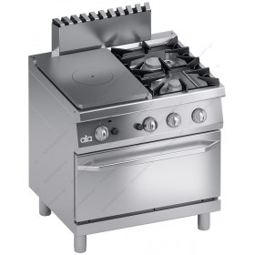 Commercial Gas Range 2 Burners + Solid Top + Gas Oven 80 x 70 cm S700 K7GCTP10FF ATA srl Italy
