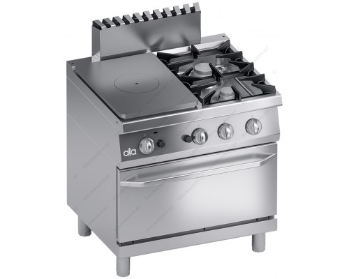 Commercial Gas Range 2 Burners + Solid Top + Gas Oven 80 x 70 cm S700 K7GCTP10FF ATA srl Italy