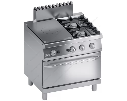 Commercial Gas Range 2 Burners + Solid Top + Gas Oven 80 x 70 cm S700 K7GCTP10FF ATA srl Italy
